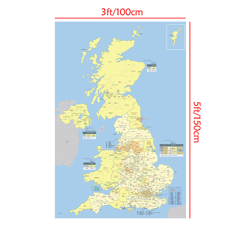 A1 A2 Map of The United Kingdom Great Britain UK Poster Print Wall Art Decor