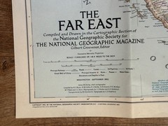 Far East National Geographic paper map, 1952 vintage