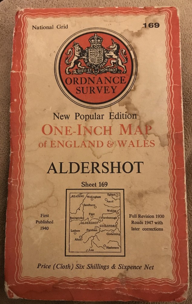 Aldershot ORDNANCE SURVEY CLOTH NEW POPULAR EDITION 1947 ONE INCH MAP