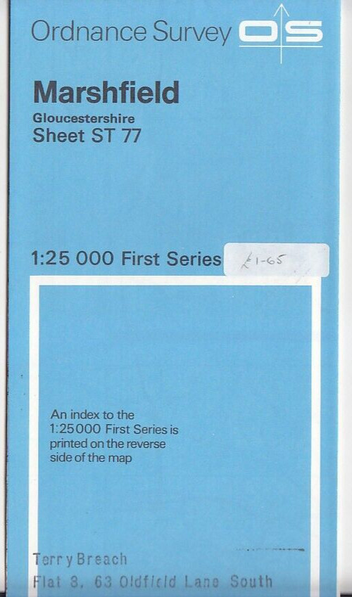 Ordnance Survey (OS) 1:25,000 First Series Map Sheet ST 77 Marshfield Gloucester