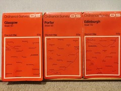 1967 Edition Ordnance Survey One Inch Maps 50, 60, 62 Glasgow Edinburgh Forfar