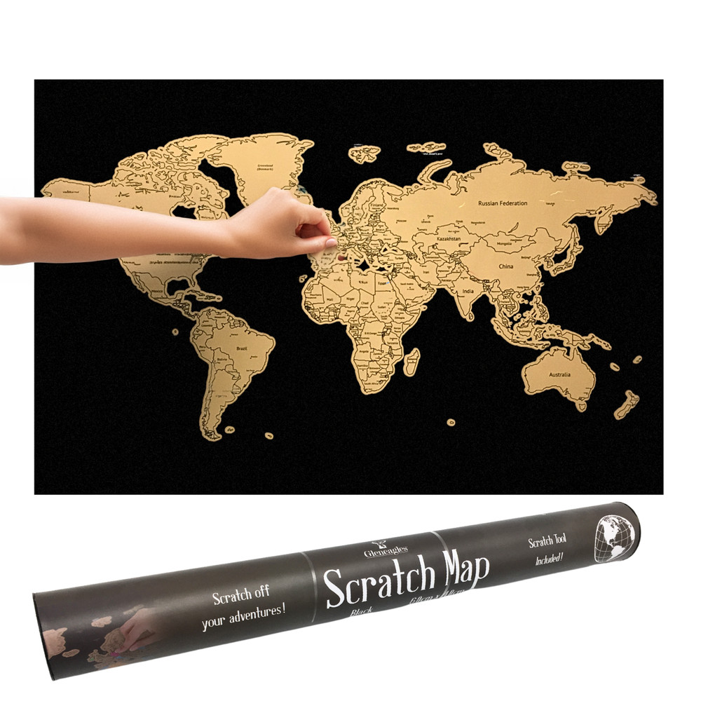Scratch Off World Map Travel Poster With Flags – Black Large 60×40 cm A1/A2 Gift