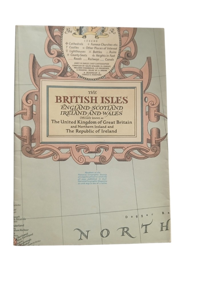 Vintage 1949 National Geographic Map The British Isles England Scotland Ireland