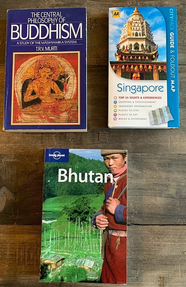Asian Travel pack, Lonely Planet x 2 – Bhutan & Vietnam, AA Singapore & Buddhism