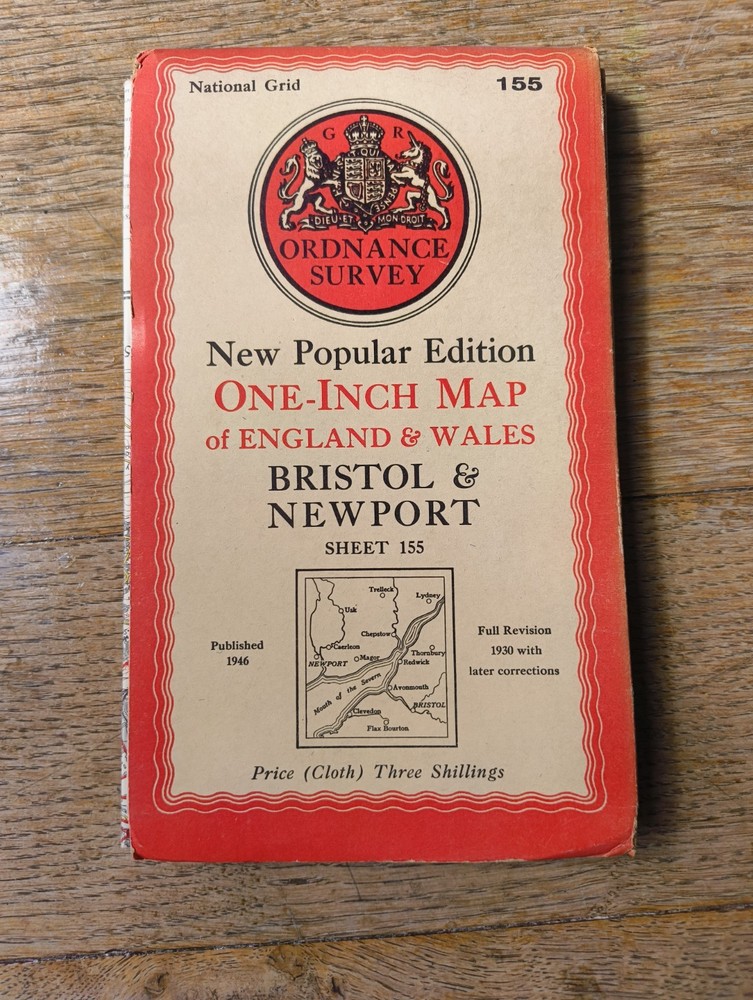 OS Ordnance Survey One Inch Cloth Map, Bristol Newport 155 1946
