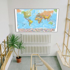 Map of the World Educational Map with Flags Poster Print Decor 2X3FT 1.5X 2.4FT