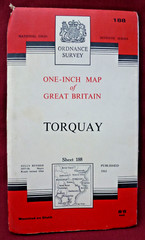 VINTAGE ORDNANCE SURVEY ONE-INCH CLOTH MAP – TORQUAY – SHEET 188, 1961