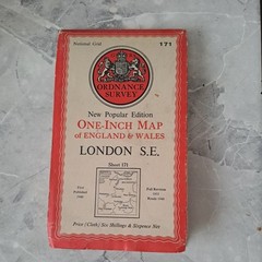 Vintage Ordnance Survey Map London S.E(Sheet 171) New Popular Edition 1″Map 1940