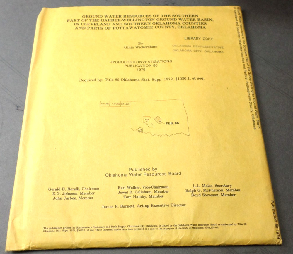 1979 OWRB Groundwater Resources Garber Wellington OK Publicat. 86, 3 Plates Maps