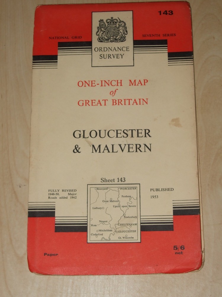 ORDNANCE SURVEY SHEET MAP GLOUCESTER & MALVERN SHEET 143 VGC NO RIPS TEARS