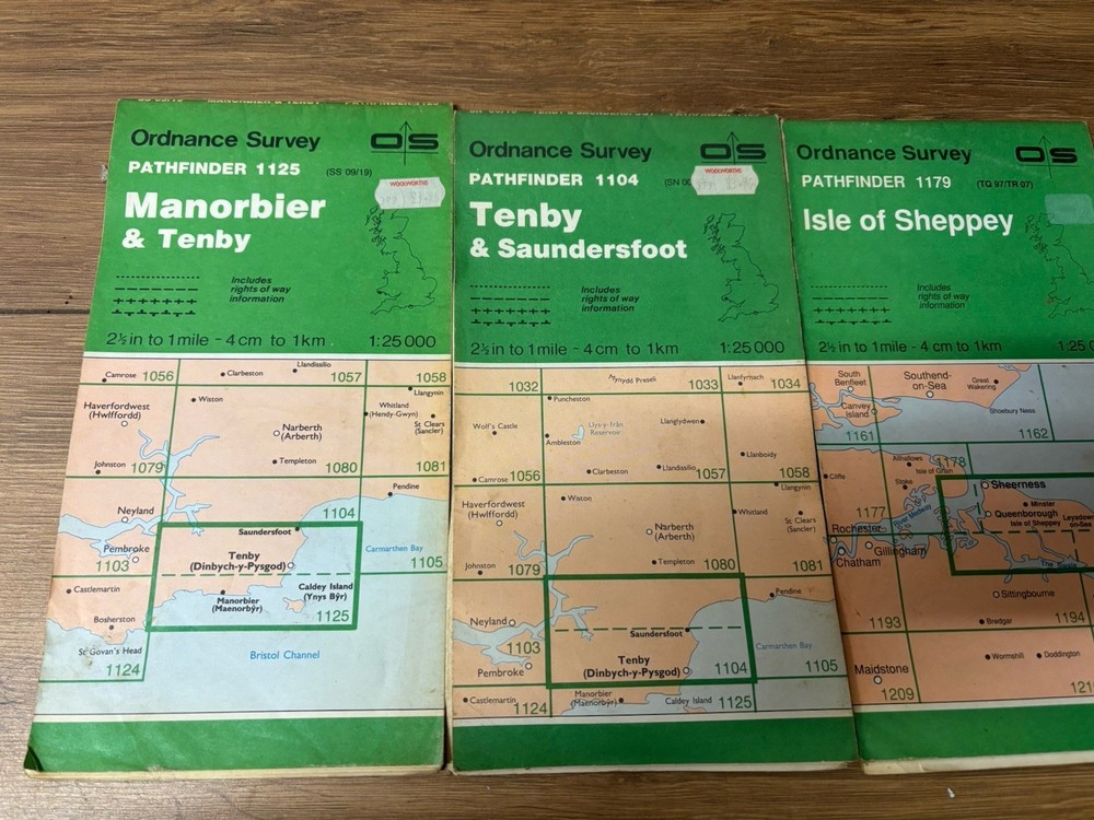 Ordnance Survey Pathfinder Map 1179 1104 1125 Manorbier Tenby Isle Sheppey s43