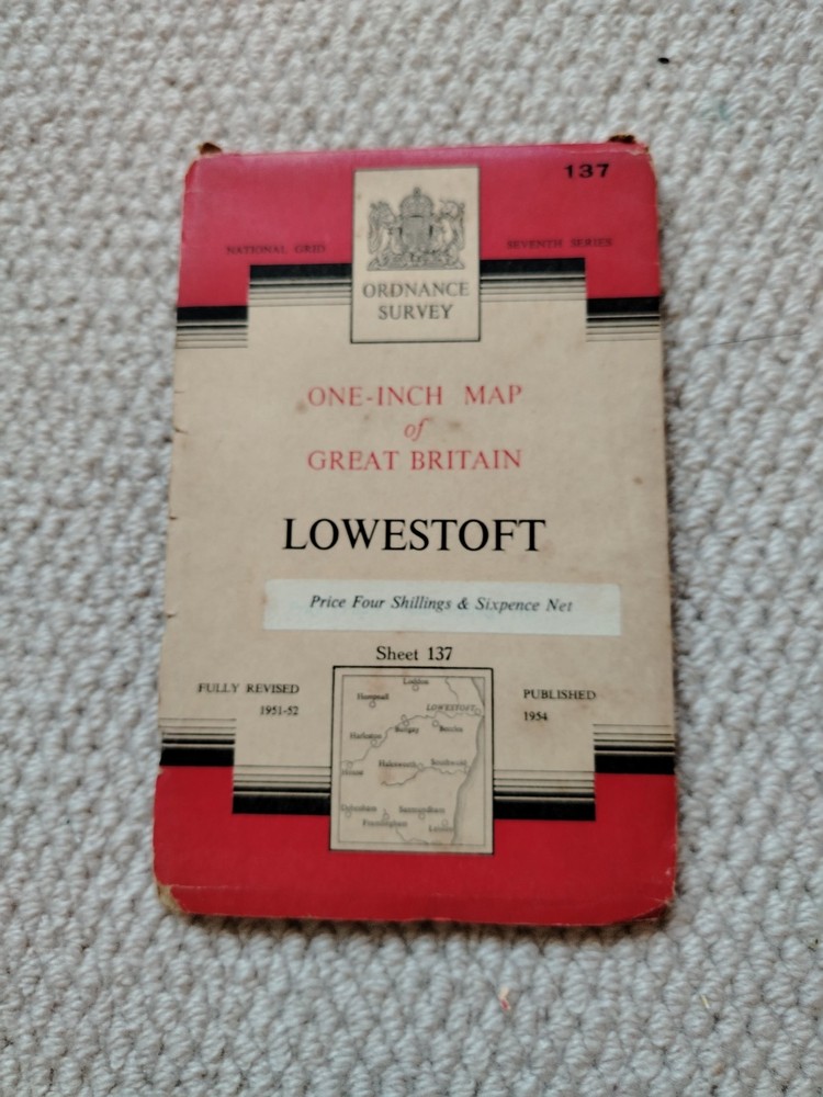 OS National Grid 7th series sheet 137 Lowestoft 1954 1 inch map