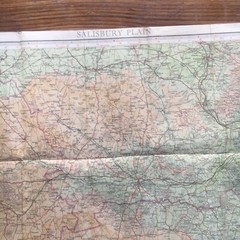 vintage Bartholomews cloth backed map of Salisbury plain