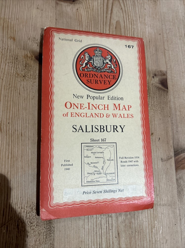 SALISBURY – 1940 Cloth Sixth Edition Ordnance Survey One Inch Sheet 167 Pewsey