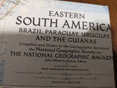 Eastern South America Vintage National Geographic Map (1955) Old Brazil Uruguay