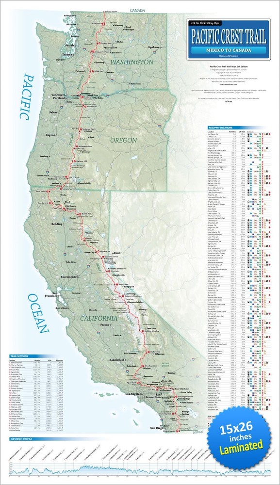 Pacific Crest Trail Wall Map – Laminated (15 x 26 inches) (Erik the Black’s H…