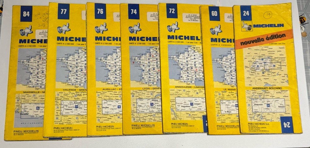 Lot of 7 Vintage Michelin Maps France & Europe 1970s Nos 24 60 72 74 76 77 84