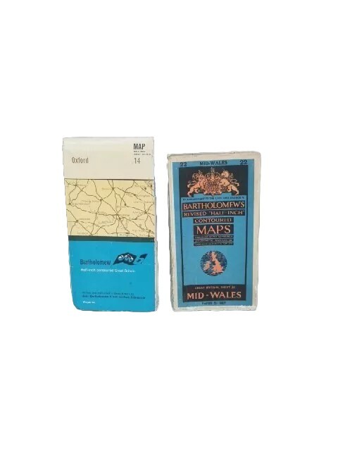 Bartholomew’s Paper Maps X2 Oxford & Mid Wales Contoured Half Inch Vintage