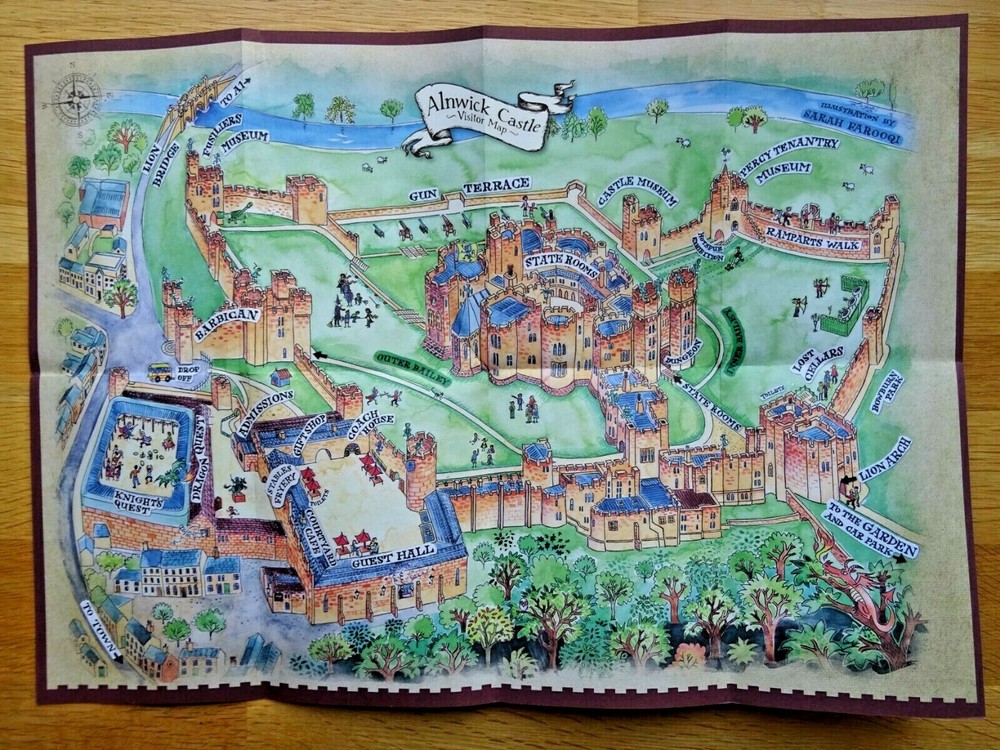 Leaflet Visitor Map of Alnwick Castle in Northumberland – Folding Map
