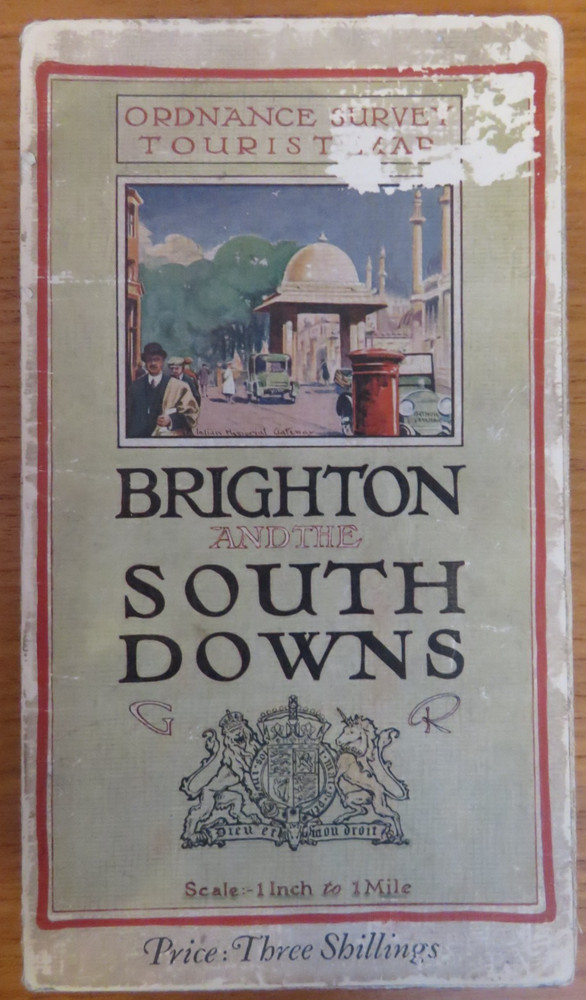 1922 Ordnance Survey Tourist cloth Map Brighton South Downs 1 in per mile