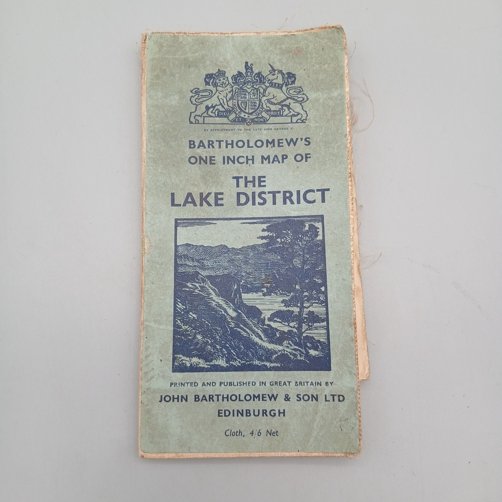 Bartholomew’s One Inch Map of the Lake District c1947 Cloth Folded Vintage Map