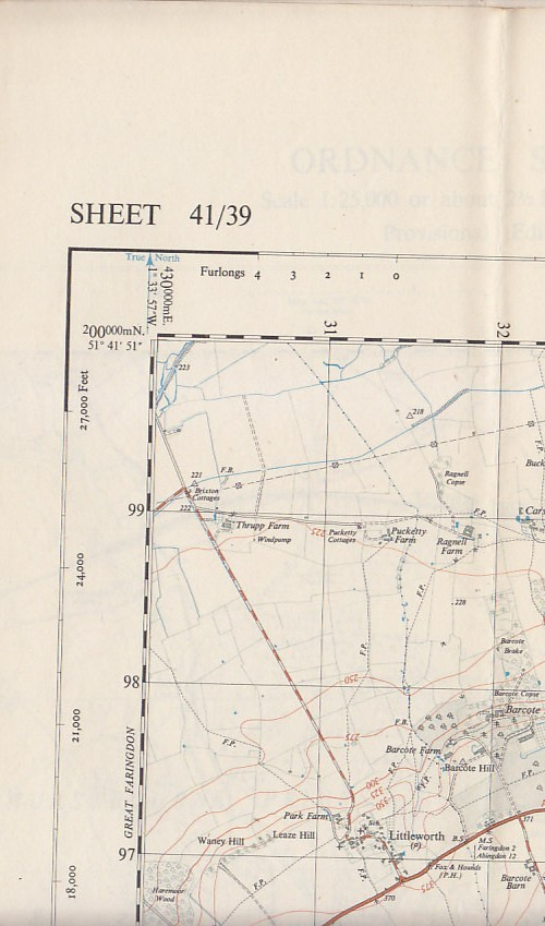 Ordnance Survey 1:25,000 First Series Map Sheet 41/39 /SU39 Stanford in the Vale