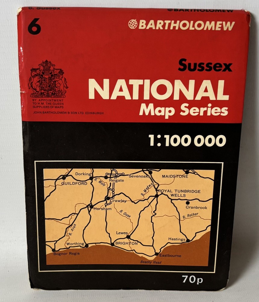 Bartholomew 1:100,000 National Map – Sussex, Sheet 6 – 1975