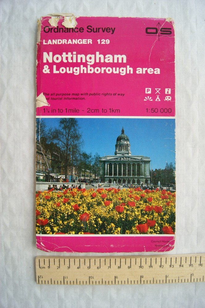 1991 OS Landranger Map Sheet 129 Nottingham & Loughborough Area, second series