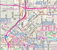 Metro Denver-Aurora-Boulder CO Detailed Region Wall Map w/Zip Codes