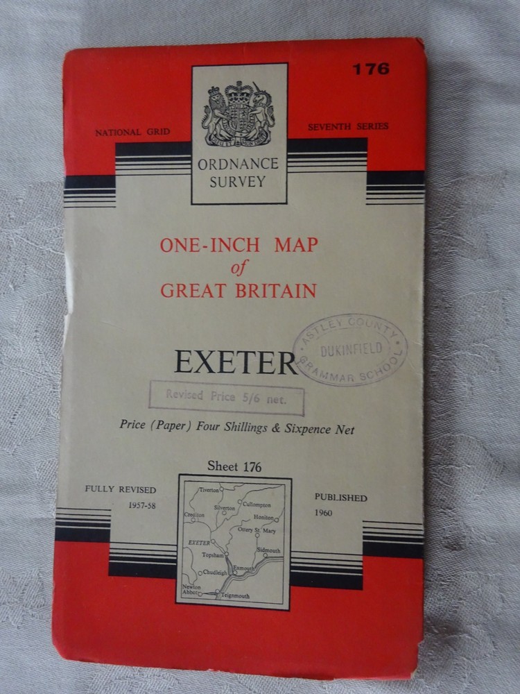 VINTAGE OS MAP EXETER TOPSHAM TIVERTON EXMOUTH HONITON TEIGNMOUTH SILVERTON 1960