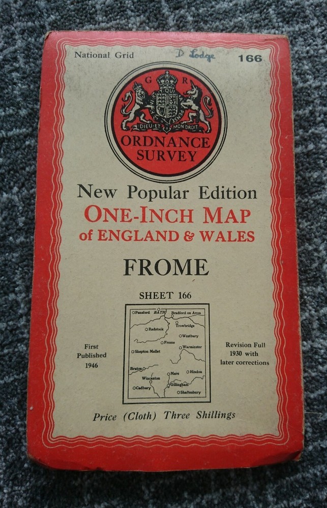 VINTAGE 1946 ORDNANCE SURVEY 1″ CLOTH MAP SHEET 166 FROME 1 INCH NATIONAL GRID