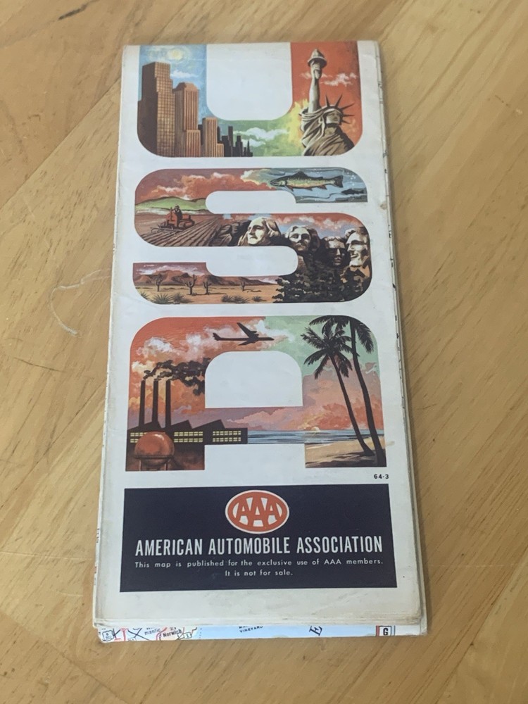 USA American Automobile Association Map 1964-65 Members Only AAA