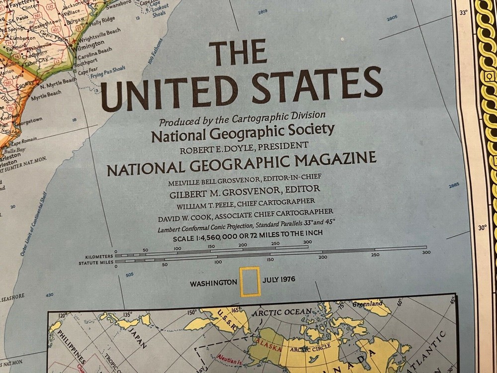 National Geographic Magazine, Folded Paper Map, United States, 1976