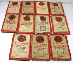 JOB LOT 27 Ordnance Survey Maps Orange CLOTH New Popular Edition 1940s 1 Inch
