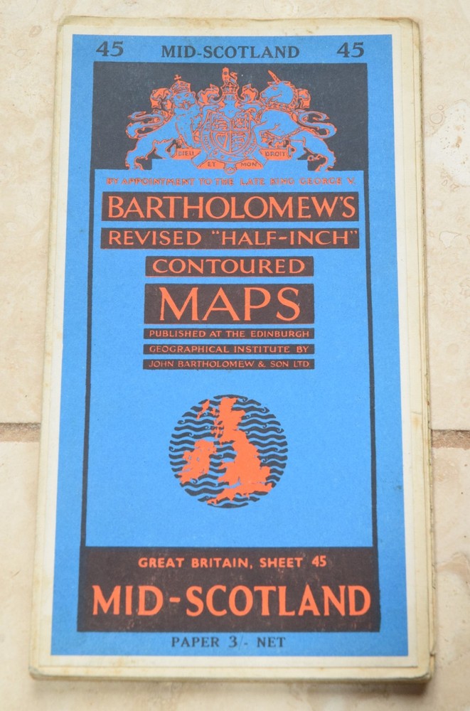 MID-SCOTLAND 1962 Bartholowmew’s Half-Inch Contoured Map Sheet 45