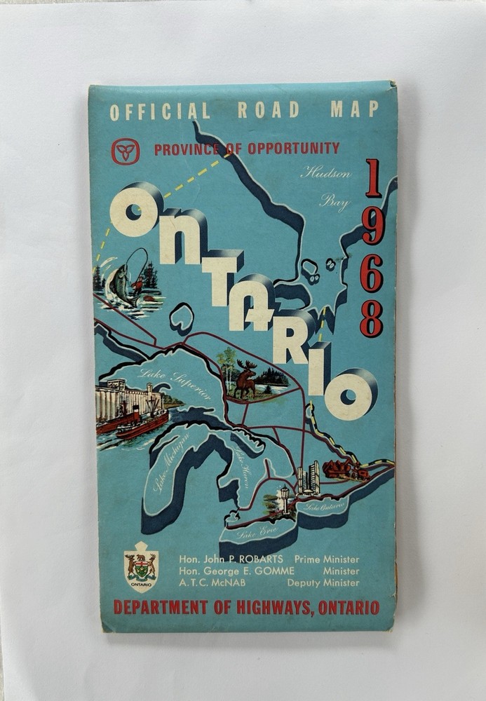 Vintage 1968 Ontario Canada Fold Out Paper Map Travel