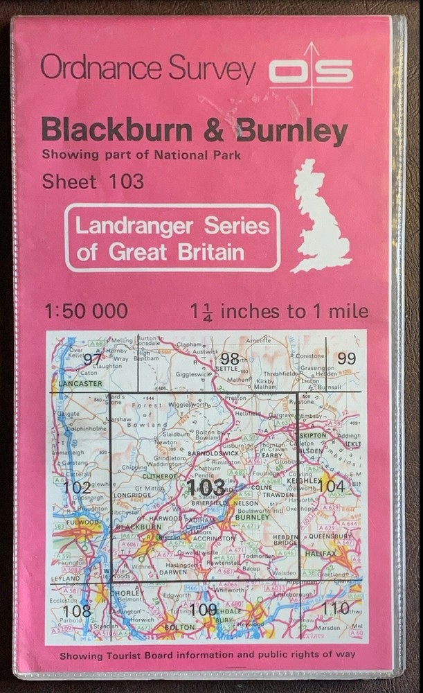 OS Ordnance Survey Landranger Map 1989, Sheet 103 – BLACKBURN & BURNLEY