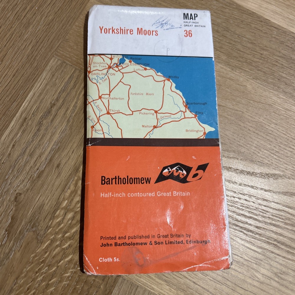 YORKSHIRE MOORS Bartholomews CLOTH Half Inch 1963 No 36 Whitby Helmsley