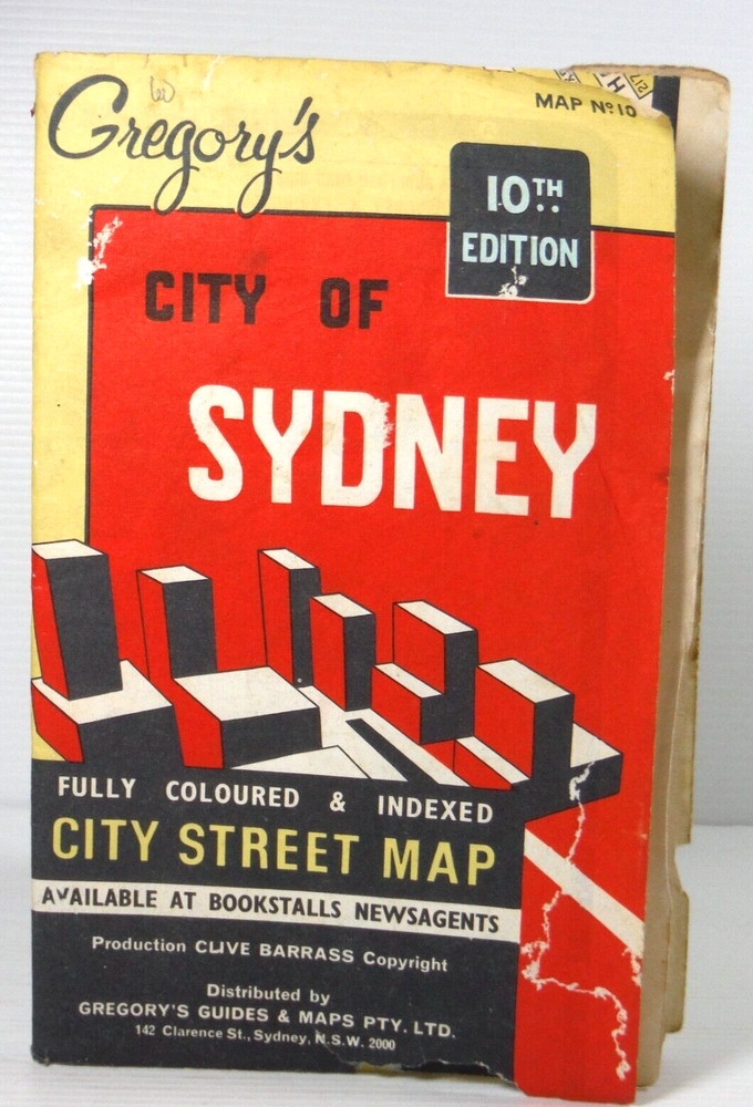 Rare Gregory’s City of Sydney Street Map Vintage 10th edition Clive Barrass