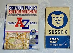 Vintage 1960’s Geographica Road Map Sussex & A-Z Croyden, Purley, Sutton 2001