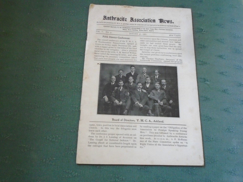 1907 JAN ANTHRACITE ASSOCIATION NEWS YMCA PENNSYLVANIA COAL FIELDS USA MAGAZINE