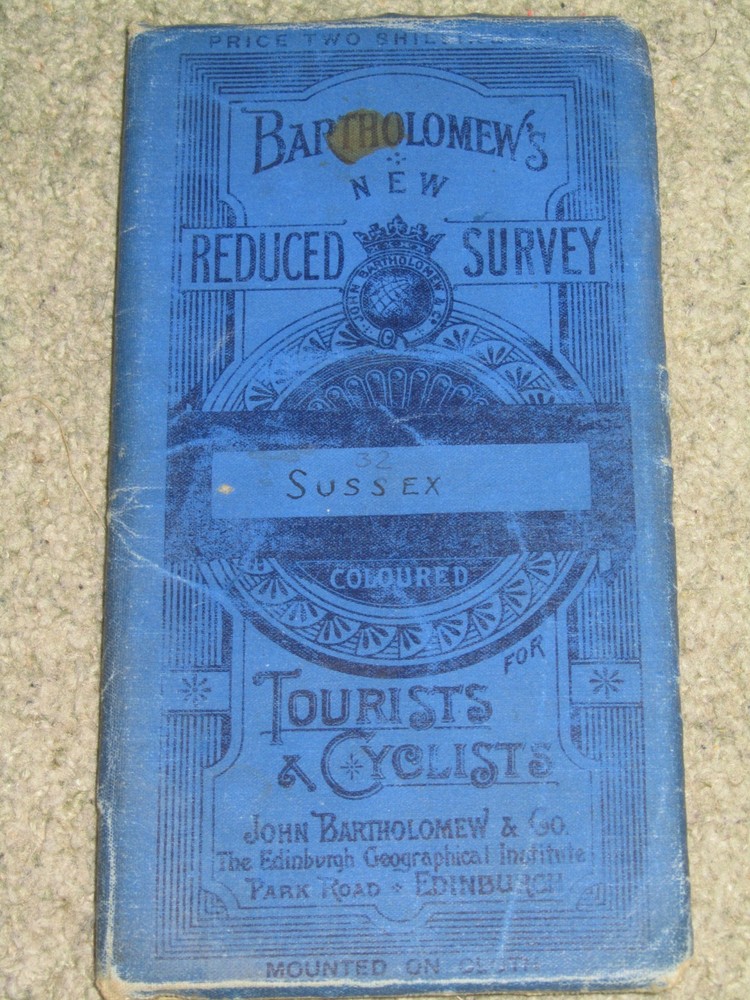 Antique 1904-1920 Bartholomews Reduced Survey Map 32 Sussex – cloth