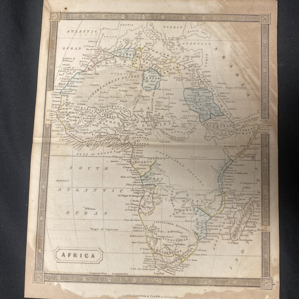 Antique late 1800’s Map of AFRICA by Darton & Clark Very Rare – (1766)