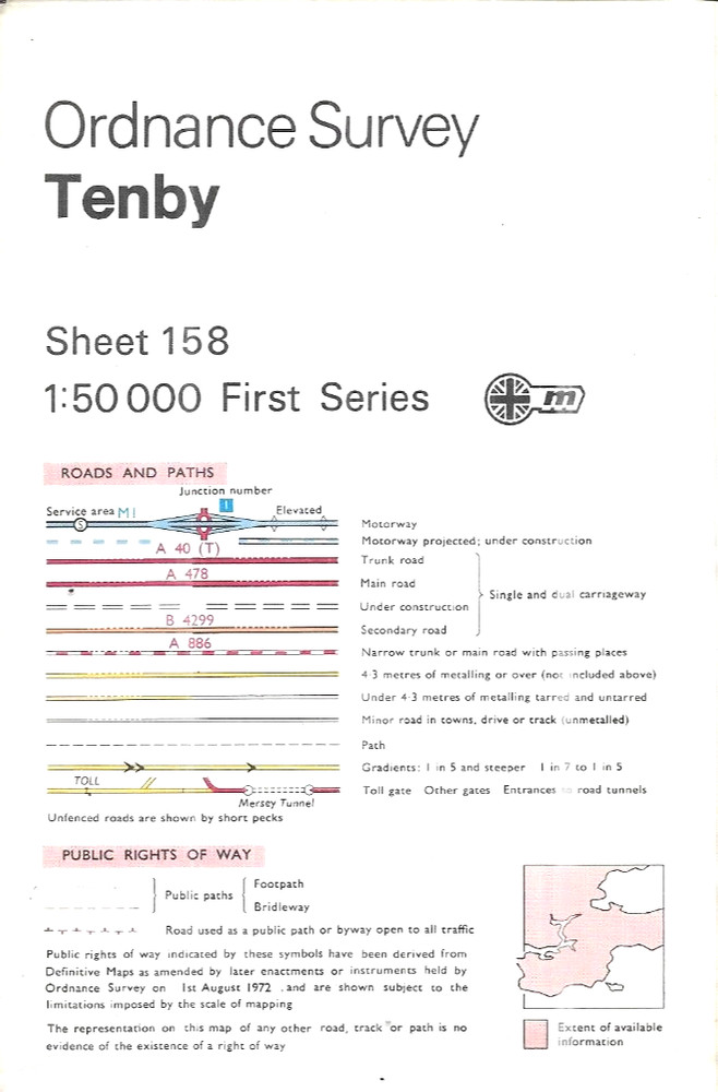 Ordnance Survey – First Series 1:50,000 – TENBY – Sheet 158 – 1974