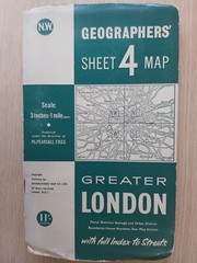 RARE GEOGRAPHER’S Sheet 4 Map 3 inch=1 mile Cloth Map North West London c1940