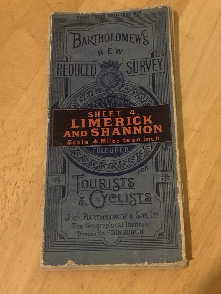 Bartholomews Sheet 4 Limerick and Shannon Cloth Map Tourists & Cyclists Ireland