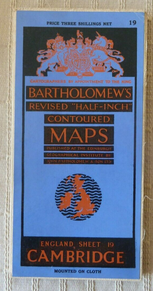 Bartholomews Cloth Map Cambridge Sheet 19 Peterborough Kettering Bedford Ely
