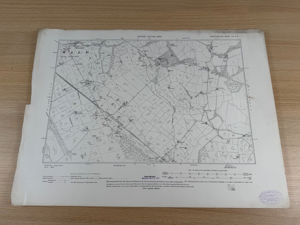 Antique 1900 Ordnance Survey Map Dumfriesshire LVI SE Mouswald Ruthwell 6 Inch
