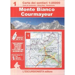 Italy France: Monte Bianco, Courmayeur Map 01, walking hiking alps + guide