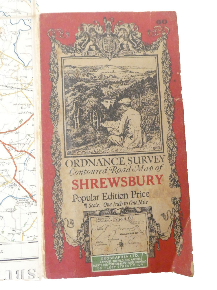 Antique Ordnance Survey 1m:1in Sheet Map on Linen No.60 Shrewsbury 1921